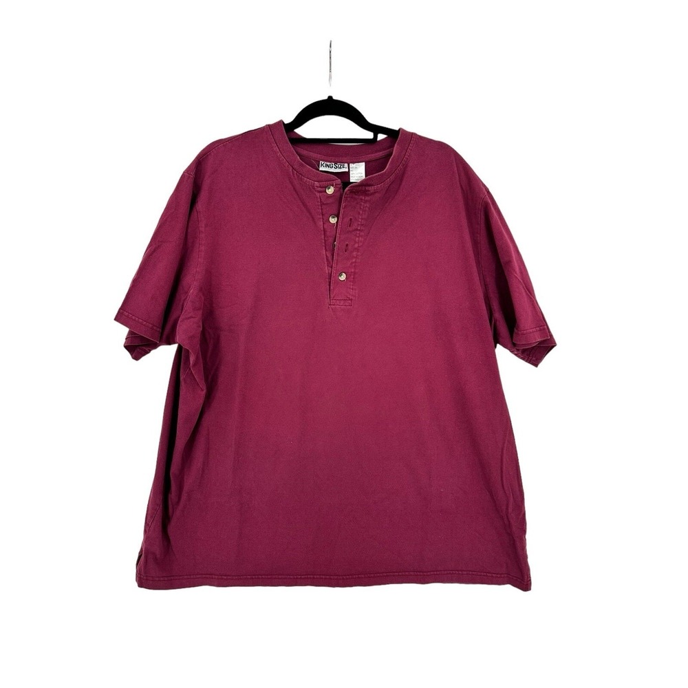 King Size Mens 2XL Big Henley Shirt Burgundy Short Sleeve 100% Cotton